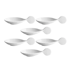 Pack Of 6 Porcelain Canape Spoon With Circle Handle, 10cm