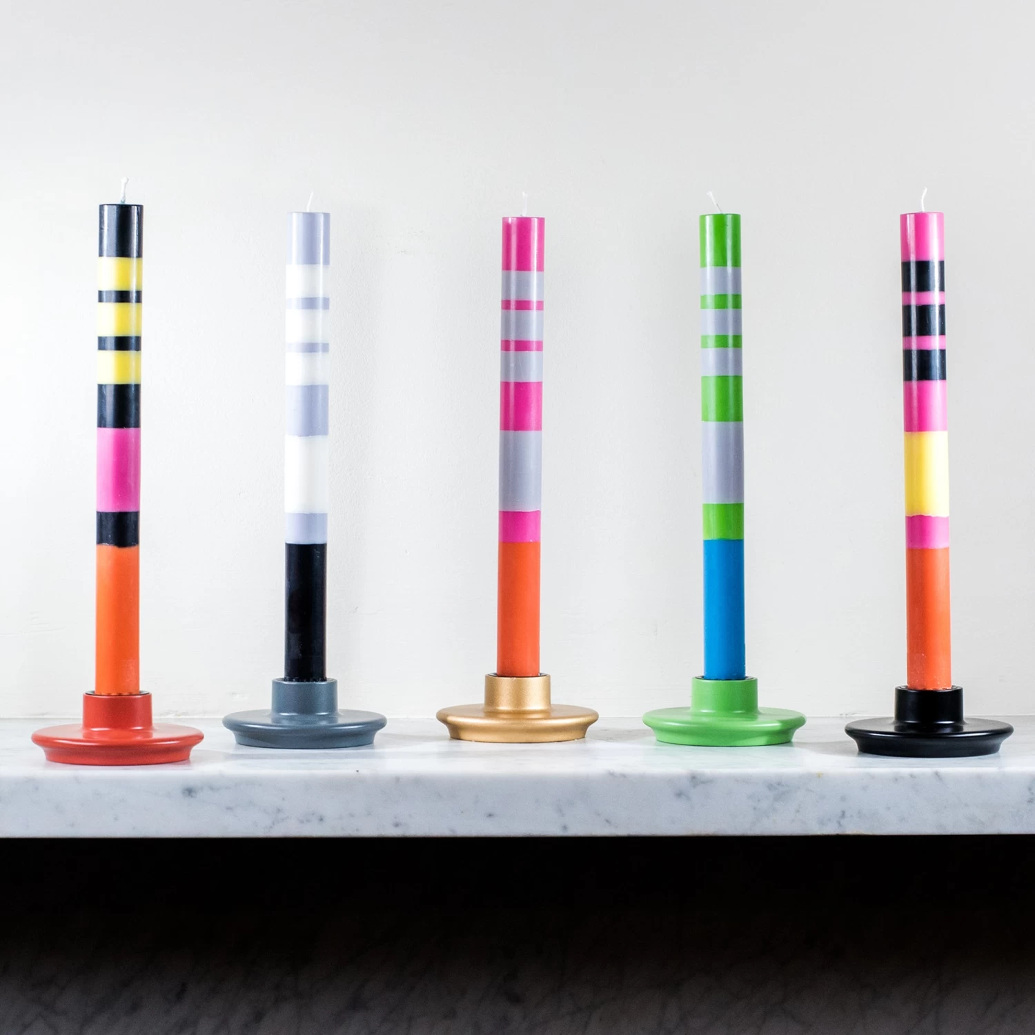 Set Of 6 Striped Dinner Candles - Multicolour 3 Set Of 6 Striped Dinner Candles - Multicolour - Image 3