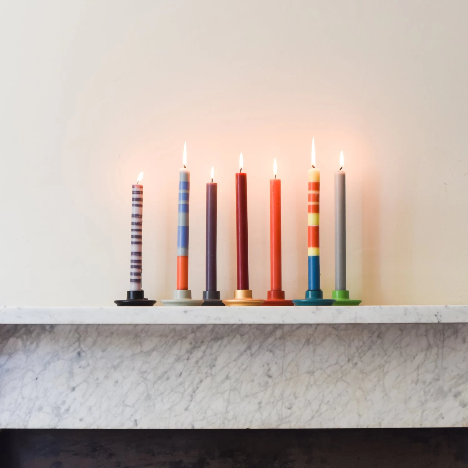 Set Of 6 Striped Dinner Candles - Multicolour 5 Set Of 6 Striped Dinner Candles - Multicolour - Image 5