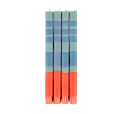 Set Of 4 Orange Mint Striped Candles