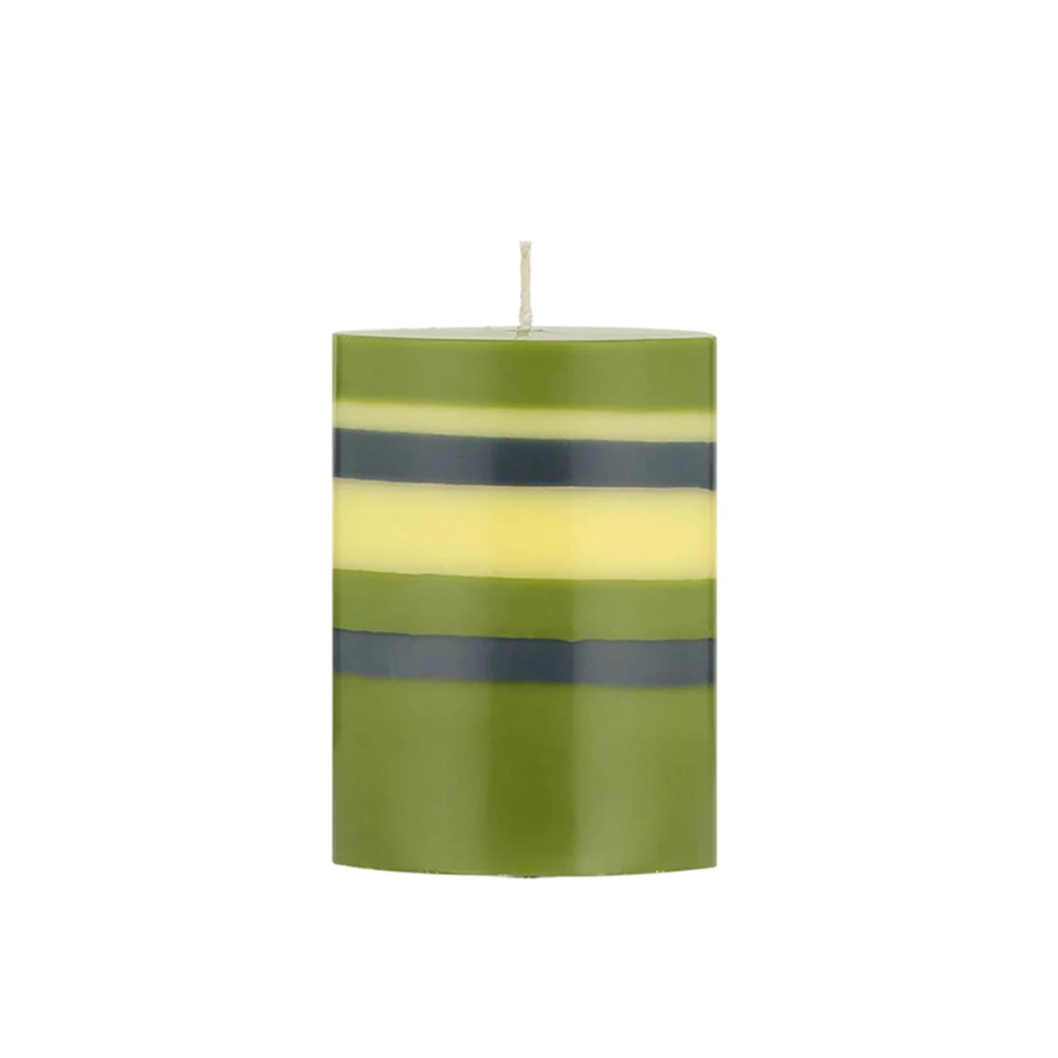Striped Pillar Candle, Olive & Navy, 10cm 1 Striped Pillar Candle, Olive & Navy, 10cm
