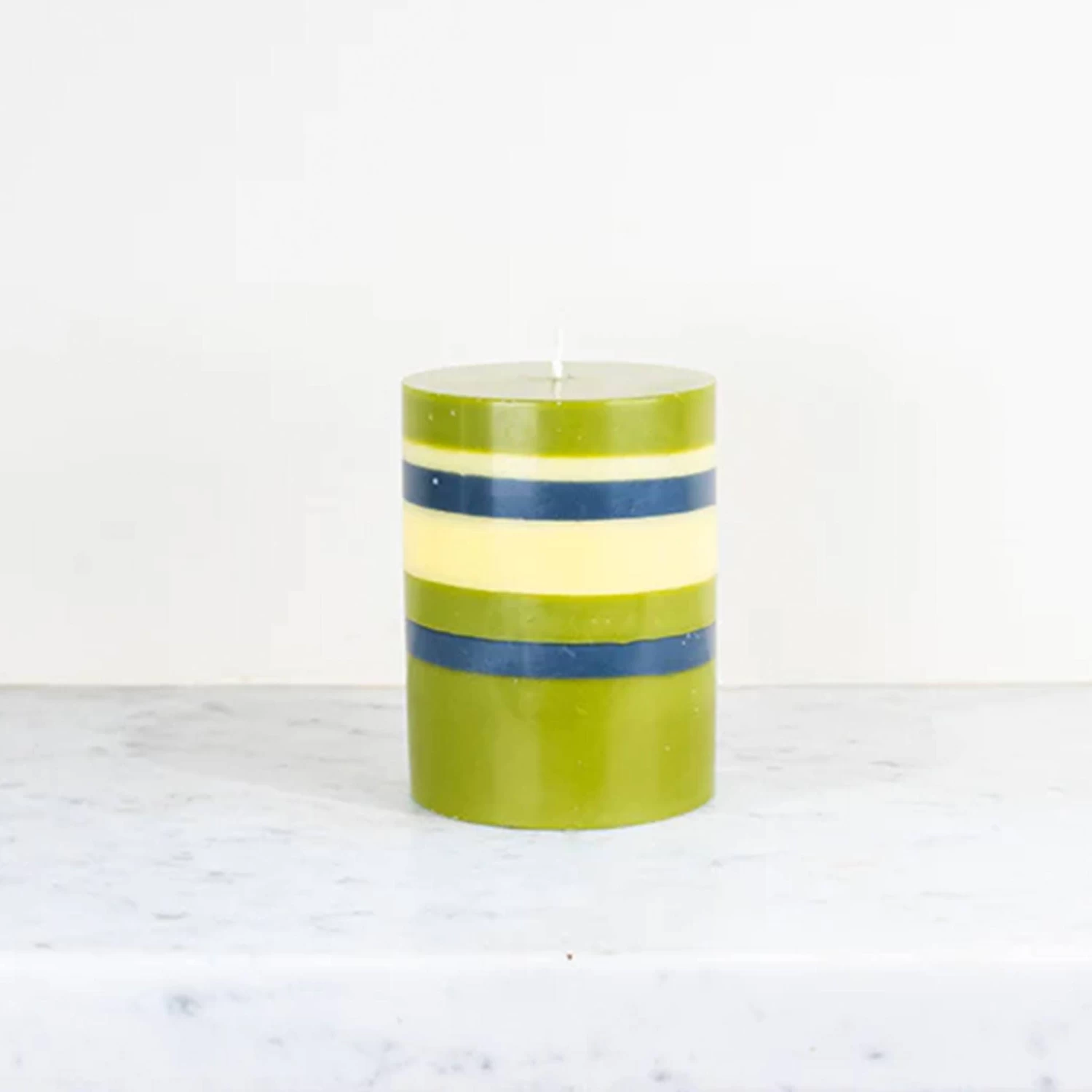 Striped Pillar Candle, Olive & Navy, 10cm 2 Striped Pillar Candle, Olive & Navy, 10cm - Image 2