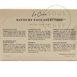 La Cuna Savoury Pate Selection, 6x25g -Sous Chef DL0168LaCunaSavouryPateSelection 6x25gIngredients