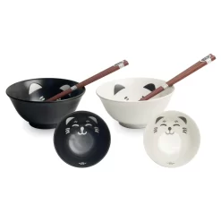 Set Of 2 Lucky Cat Japanese Rice Bowls With Chopsticks -Sous Chef EM0138Setof2LuckyCatJapaneseRiceBowlswithChopsticks2