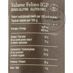 Salami Felino IGP Riserva, 290g -Sous Chef FP0005 SalamiFelinoIGPRiserva290g Nutrition2