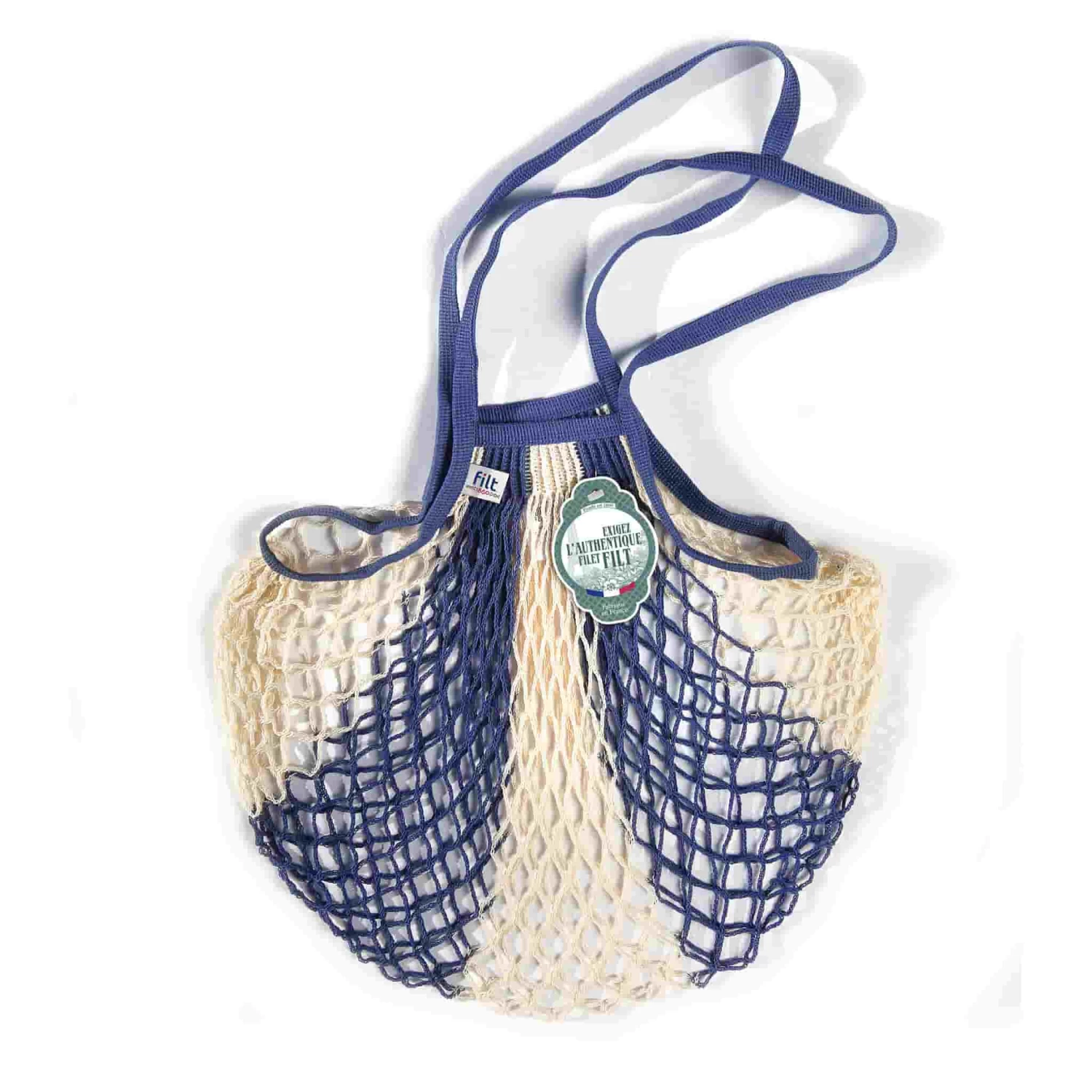Filt String Bag In Blue And White, Long Handle 1 Filt String Bag In Blue And White, Long Handle