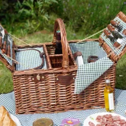 Saint-Germain Green Gingham Picnic Basket, 4 Person -Sous Chef JD0004Saint GermainGreenGinghamPicnicBasket 4PersonLife