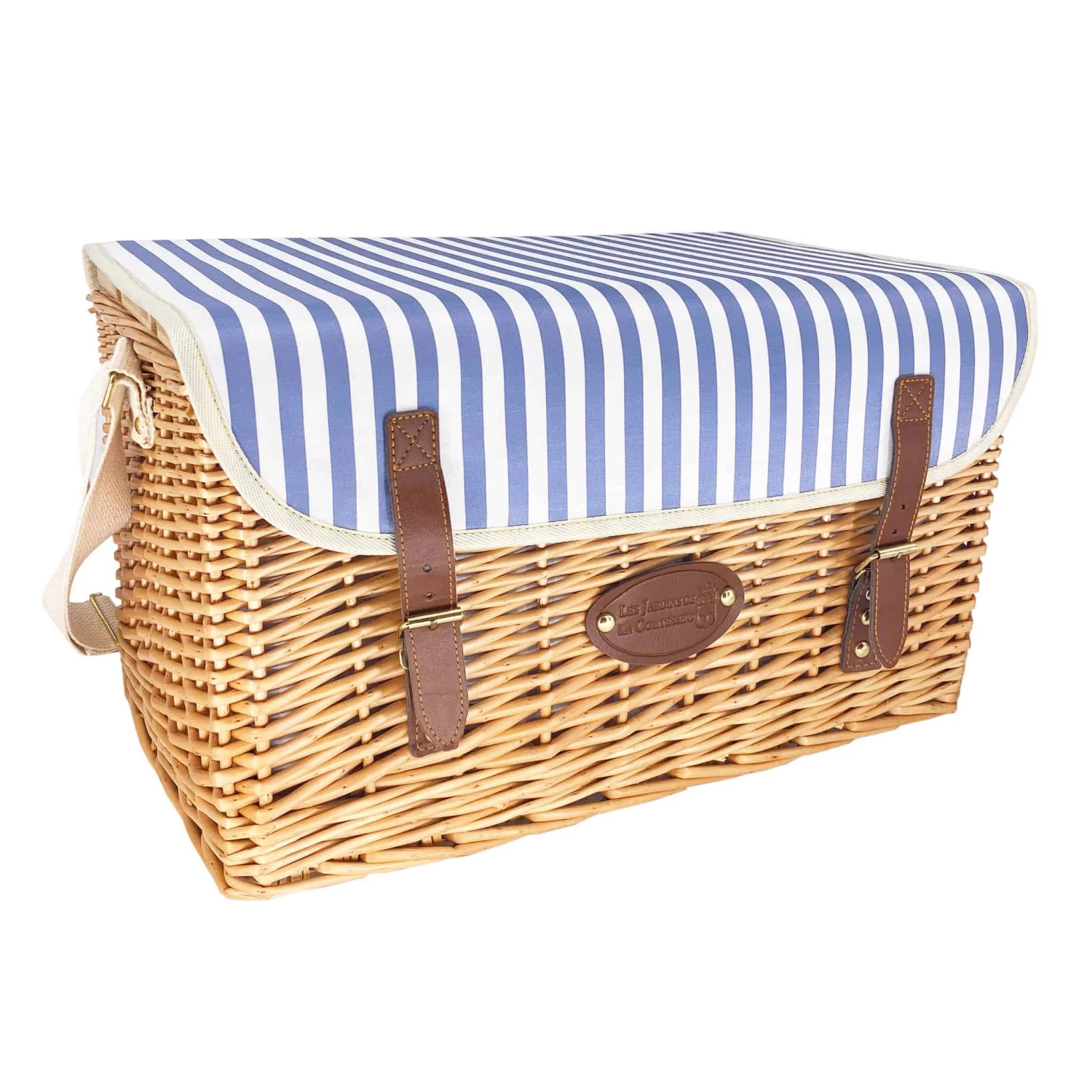 Saint-Malo Blue Striped Picnic Basket With Table, 4 Person 3 Saint-Malo Blue Striped Picnic Basket With Table, 4 Person - Image 3
