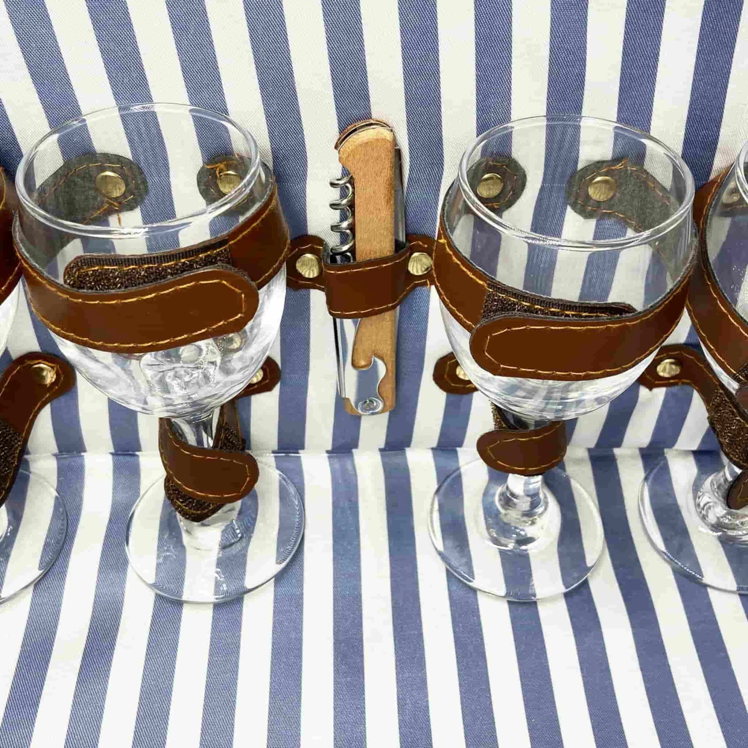 Saint-Malo Blue Striped Picnic Basket With Table, 4 Person 8 Saint-Malo Blue Striped Picnic Basket With Table, 4 Person - Image 8