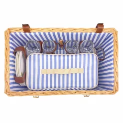 Saint-Malo Blue Striped Picnic Basket With Table, 4 Person 11 Saint-Malo Blue Striped Picnic Basket With Table, 4 Person -Sous Chef JD0014Saint MaloBlueStripedPicnicBasketwithTable 4Person5