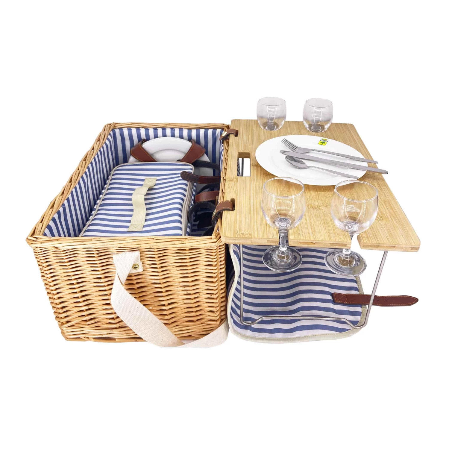 Saint-Malo Blue Striped Picnic Basket With Table, 4 Person 2 Saint-Malo Blue Striped Picnic Basket With Table, 4 Person - Image 2