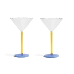& Klevering Set Of 2 Blue & Yellow Stem Martini Glasses