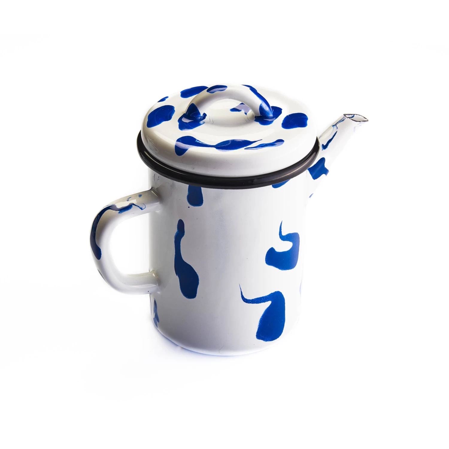 Paintstroke Enamel Teapot Blue & White, 11cm Dia 1 Paintstroke Enamel Teapot Blue & White, 11cm Dia