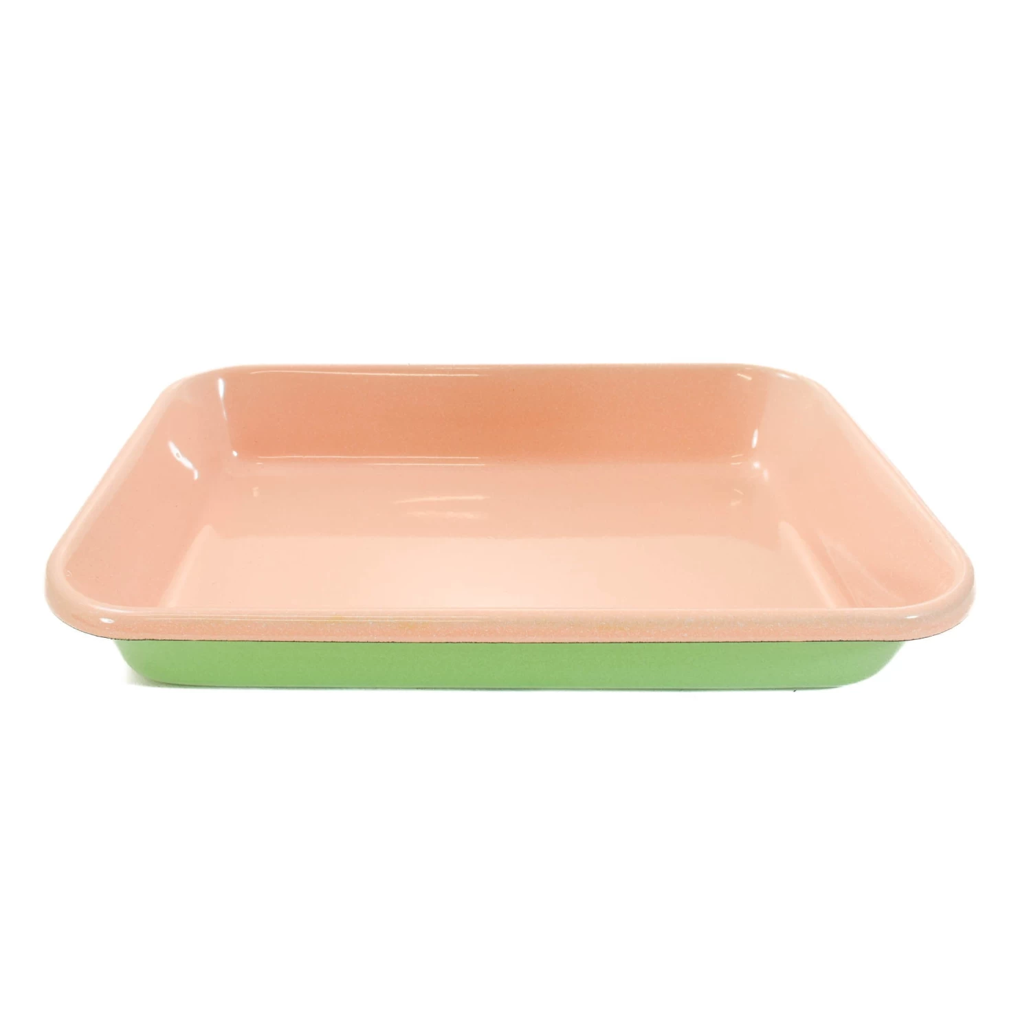 Kapka X Sous Chef Colourblock Enamel Roasting Dish, 26cm, Green & Pink 2 Kapka X Sous Chef Colourblock Enamel Roasting Dish, 26cm, Green & Pink - Image 2