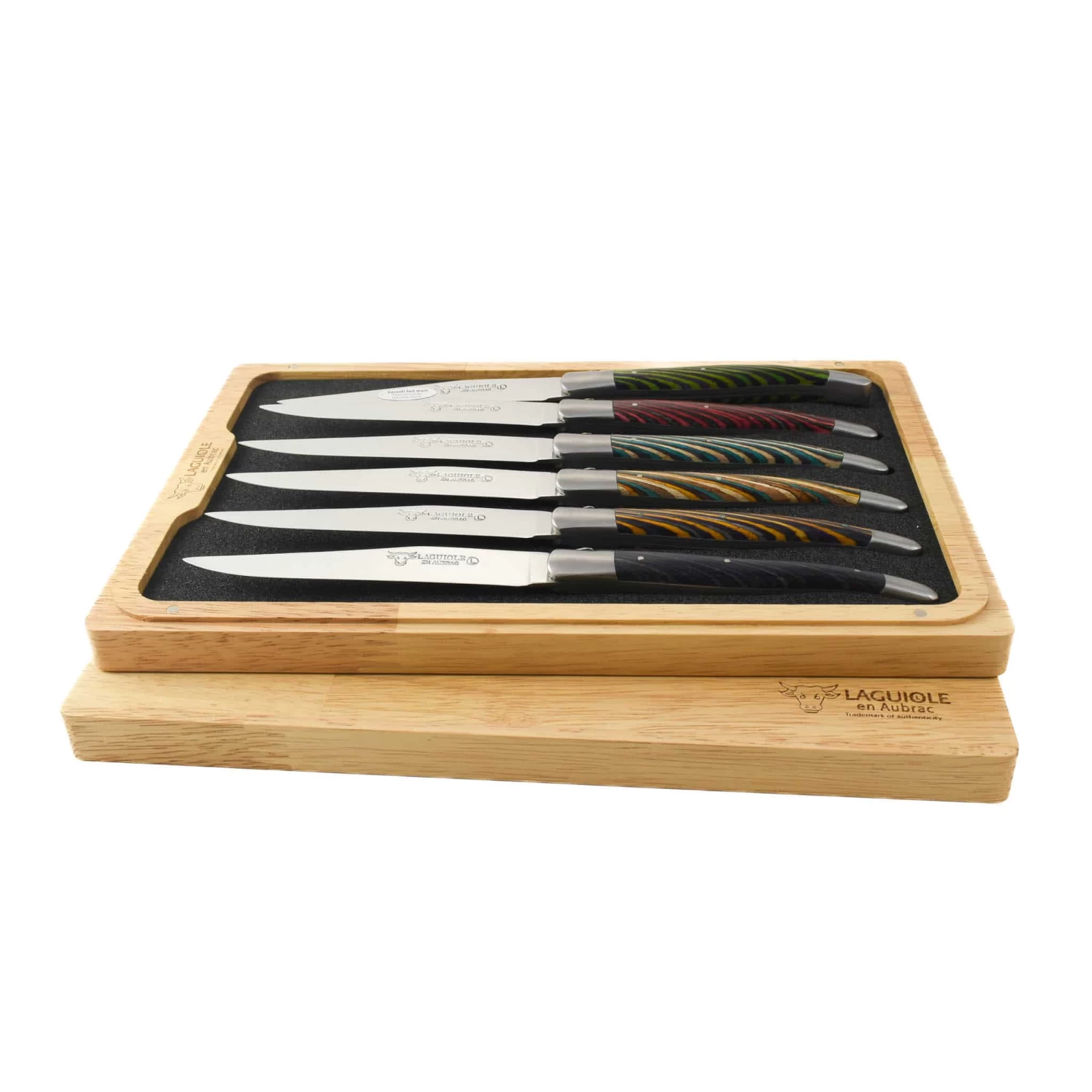 Laguiole En Aubrac Set Of 6 Steak Knives, Striped Wood 2 Laguiole En Aubrac Set Of 6 Steak Knives, Striped Wood - Image 2