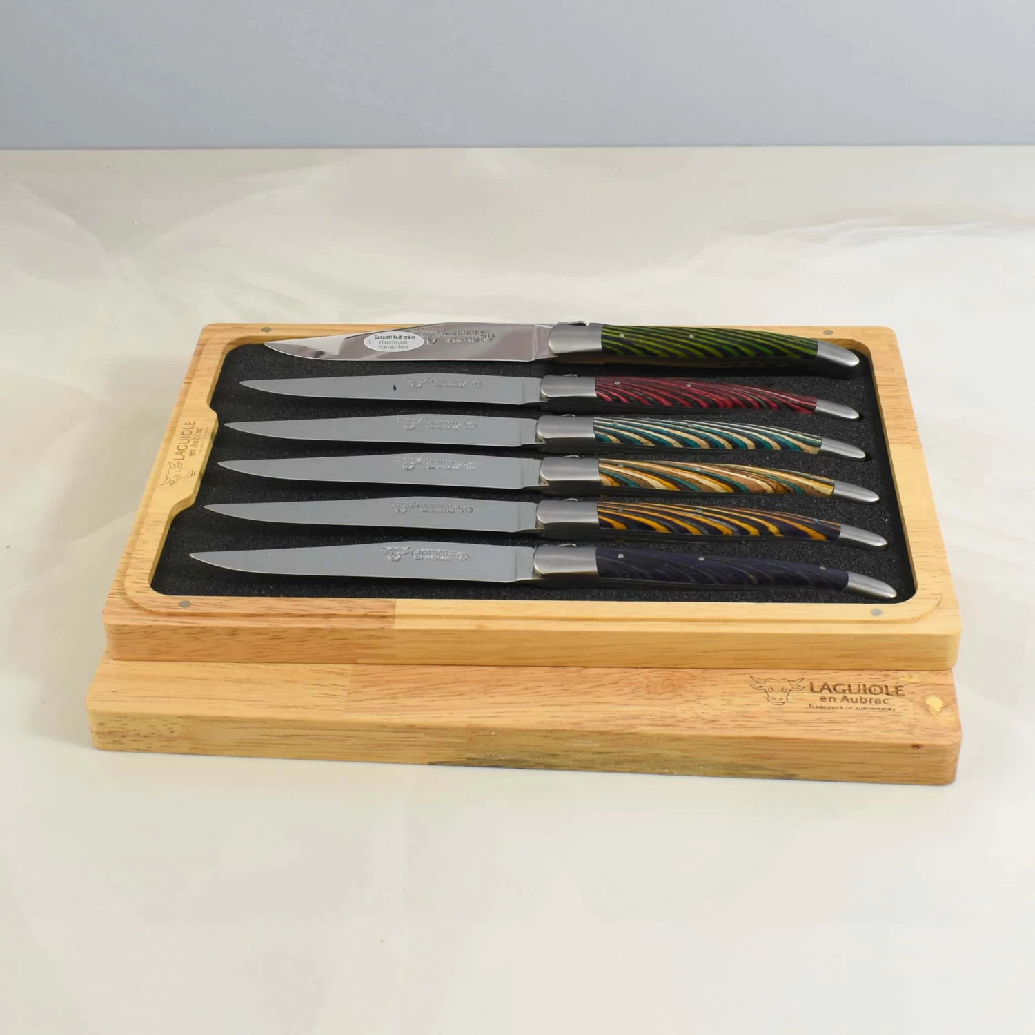 Laguiole En Aubrac Set Of 6 Steak Knives, Striped Wood 1 Laguiole En Aubrac Set Of 6 Steak Knives, Striped Wood