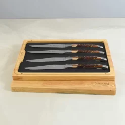 Laguiole En Aubrac Set Of 4 Steak Knives, Geometric Wood
