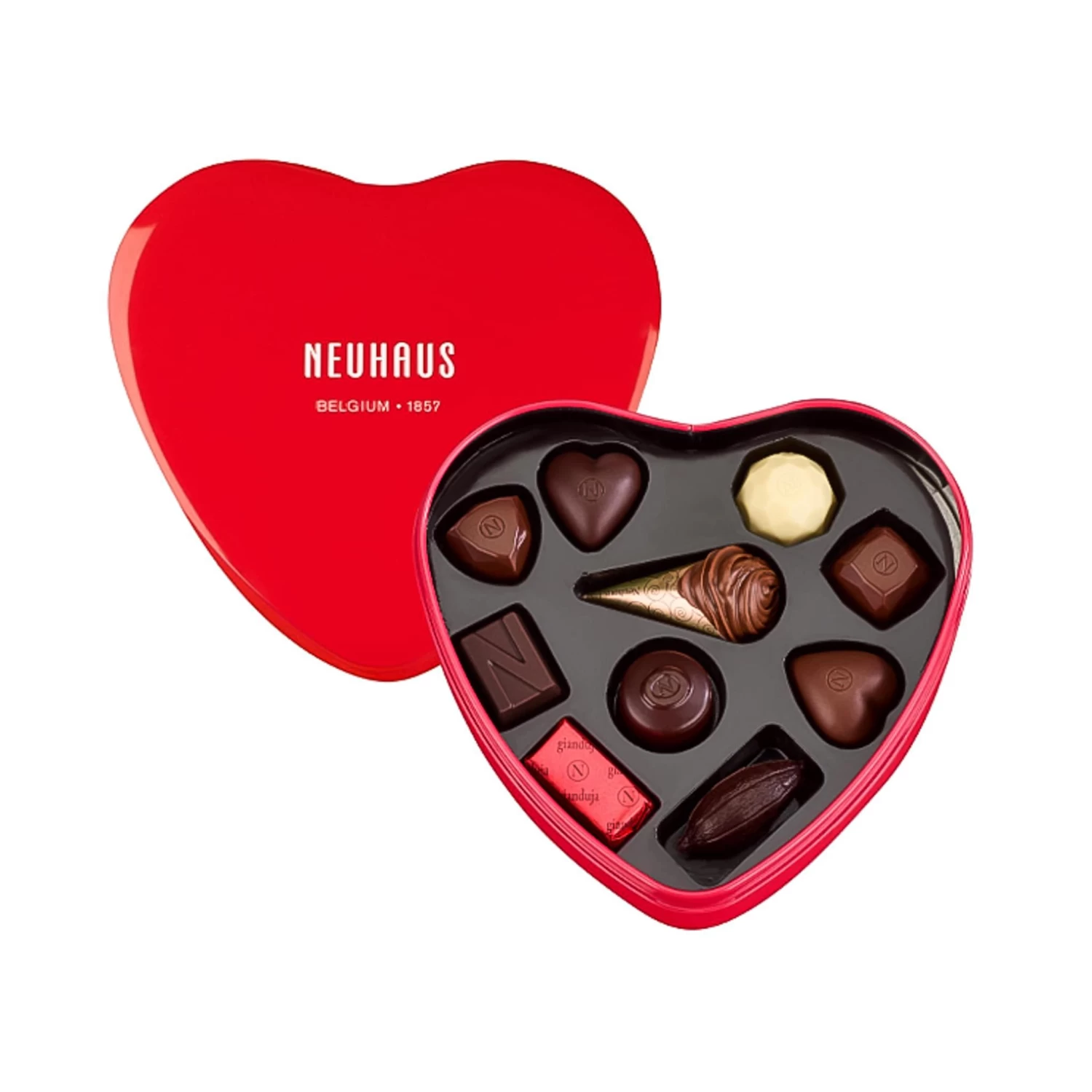 Neuhaus Red Metal Heart Belgian Chocolates - 10 Pieces 1 Neuhaus Red Metal Heart Belgian Chocolates - 10 Pieces