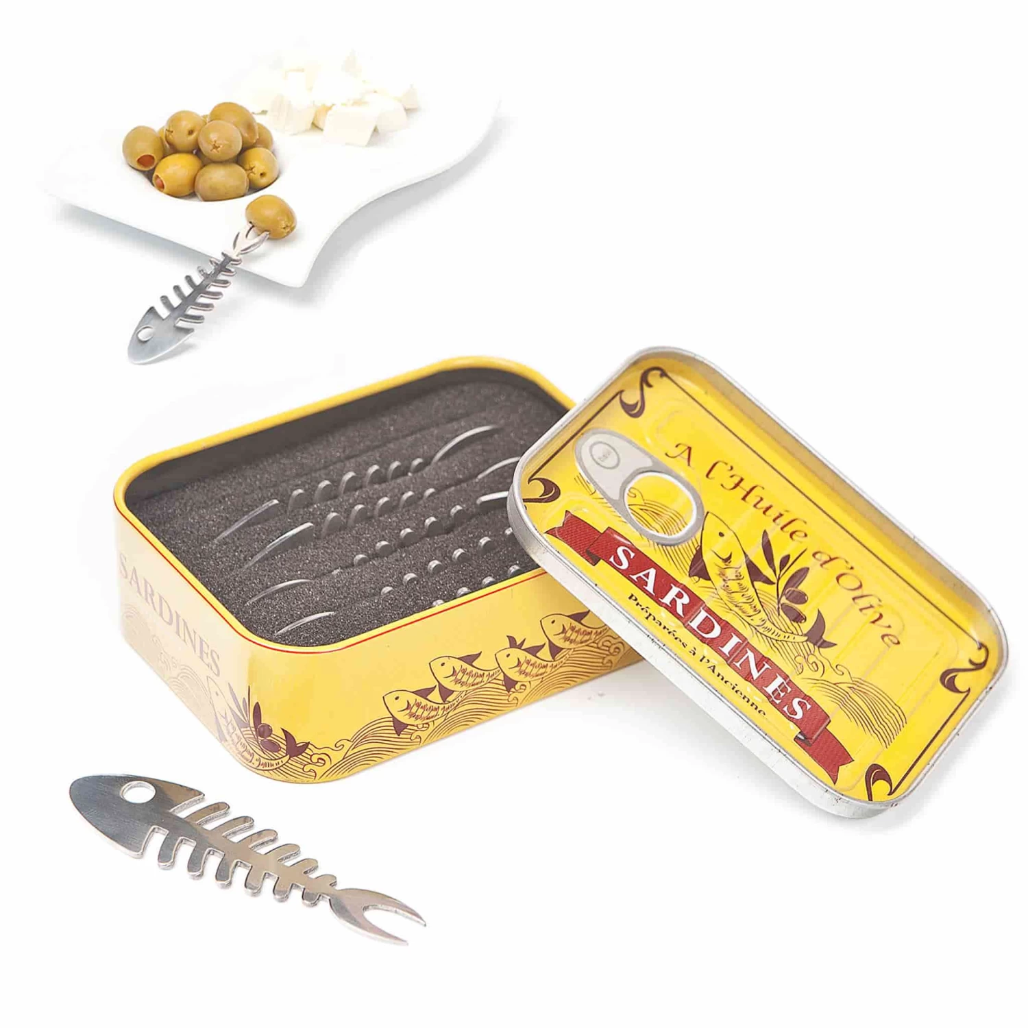 Balvi Set Of 6 Sardine Snacking Forks In A Tin 1 Balvi Set Of 6 Sardine Snacking Forks In A Tin