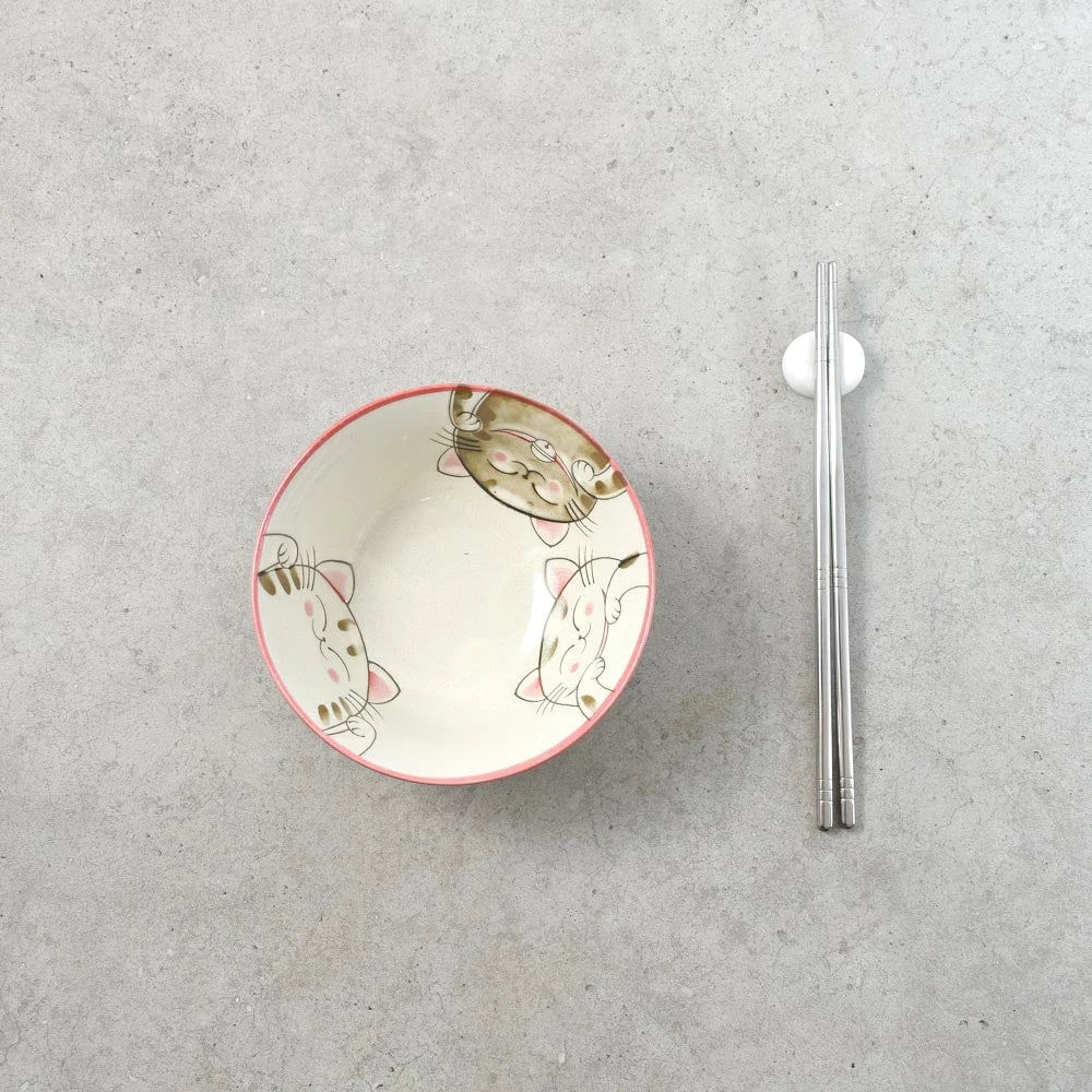 Pink Lucky Cat Japanese Noodle Bowl, 15cm 3 Pink Lucky Cat Japanese Noodle Bowl, 15cm - Image 3