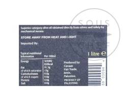 Zaytoun Organic Extra Virgin Olive Oil 1L -Sous Chef ZA0014 ZaytounOrganicExtraVirginOliveOil1Lnutrition