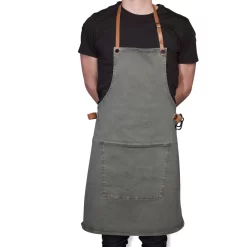 Dutchdeluxes Canvas BBQ Apron In Grey-Green -Sous Chef dutch deluxes canvas bbq apron male model green grey