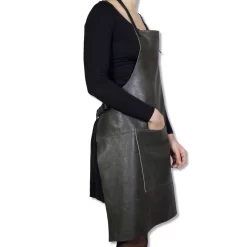 Dutchdeluxes Leather BBQ Apron In Vintage Grey -Sous Chef dutch deluxes leather bbq apron vintage grey model side