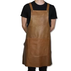 Dutchdeluxes Leather Suspender Apron In Vintage Camel -Sous Chef dutch deluxes suspender leather apron vintage caramel male model