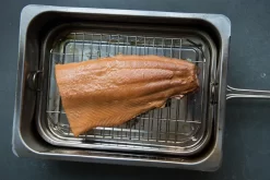 Camerons Stovetop Smoker, 28cm X 43cm -Sous Chef hot smoked salmon fillet above