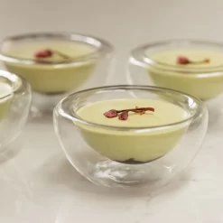 6 X 120ml Small Double Wall Glass Bowl -Sous Chef matcha mousse cherry blossom side